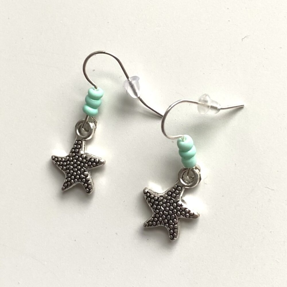 Handmade Starfish Earrings STAINLESS STEEL Silver Beach Nautical Cape Cod Ocean